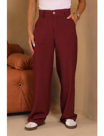 Calça Wide Leg Bolso Sobreposto Atacado Feminina Revanche Minia Vinho