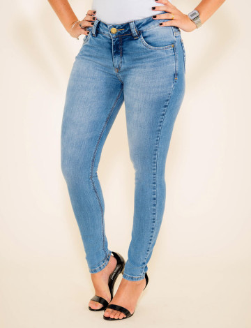 Calça Jeans Atacado Cigarrete Empina Bum Bum Feminino Revanche Veronique Azul Frente