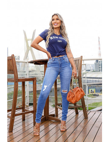  Calça Jeans Atacado Cigarrete Feminina Revanche Aline Azul Frente