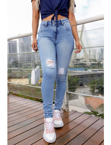 Calça Jeans Atacado Cigarrete Feminina Revanche Sasha Azul Frente