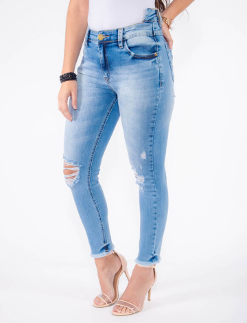 Calça Jeans Atacado Cropped Cós Traseiro Duplo Feminina Revanche Malta Azul Frente