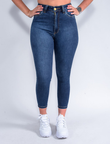 Calça Jeans Atacado Cropped Feminina Revanche Normandie Azul Detalhe Frente