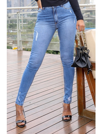Calça Jeans Atacado Fit Belt Feminina Revanche Noelia Azul Frente