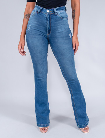 Calça Jeans Atacado Flare Feminina Revanche Ana Luzia Azul Frente