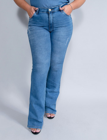 Calça Jeans Atacado Flare Plus Size Feminina Revanche Dandara Azul Frente