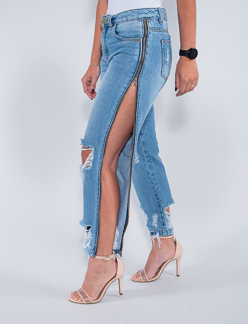 Calça jeans top ziper lateral