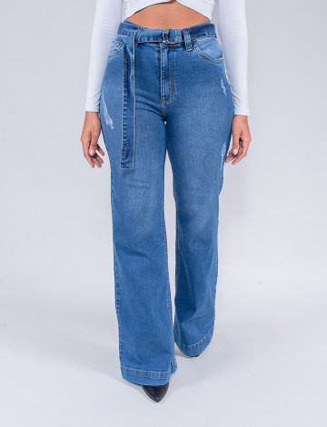 Calça Jeans Atacado Pantalona Feminina Revanche Marília Azul Frente