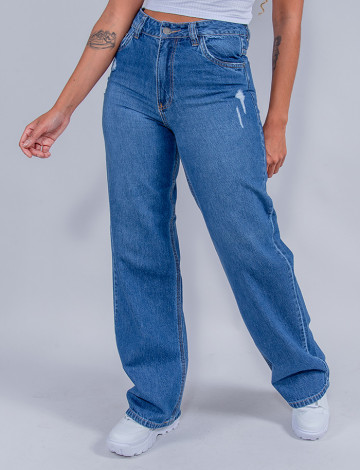 Calça Jeans Atacado Wide Leg Feminina Revanche Alina Azul Frente