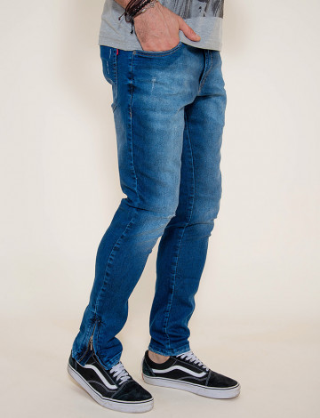 Calça jeans com ziper na 2024 barra masculina
