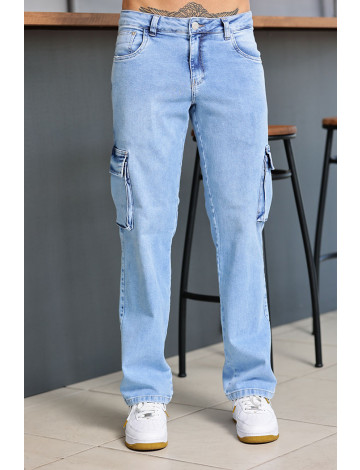 Calça Jeans Baggy Cargo Com Elástano Atacado Masculina Revanche Codó Azul