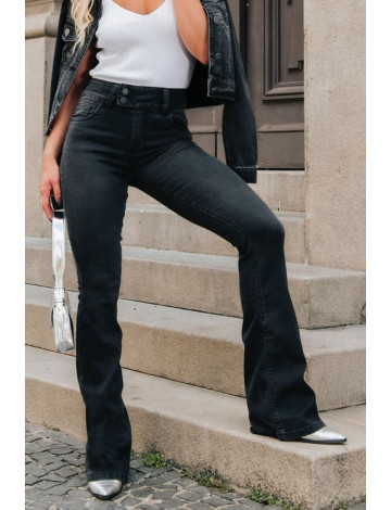 Calça Jeans Black Flare Com Cós Transpassado Atacado Feminina Revanche Vinto Preto