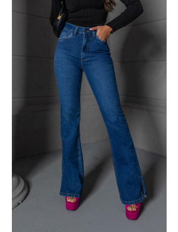 Calça jeans flare hot pants com fenda lateral atacado feminina Revanche Saragoça Azul
