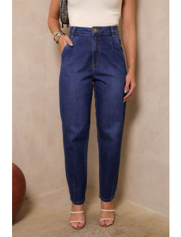 Calça Jeans Mom Com Pregas Atacado Feminina Revanche Carboneras Unica