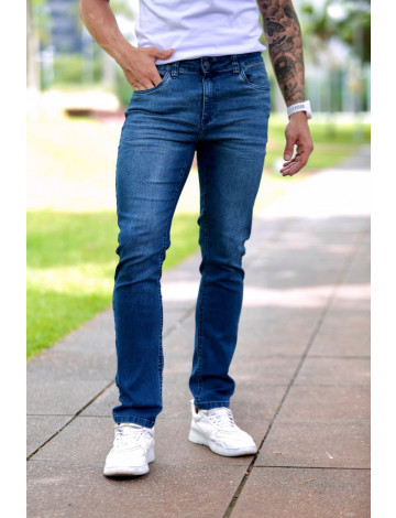 Calça Jeans Reta Cós Estampado Atacado Masculina Revanche Cambil Azul