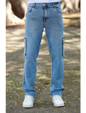 Calça Jeans Skater Jeans Bolso Cargo Atacado Masculina Revanche Quintero Azul