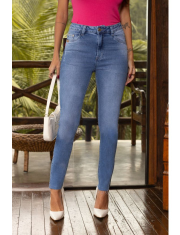 Calça Jeans Skinny Abertura Lateral Com Barra A Fio Atacado Feminina Revanche Pardilla Azul