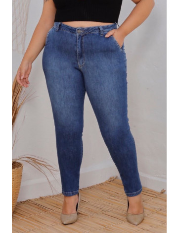 Calça jeans skinny com bolso embutido curvy atacado feminina Revanche Abaíra Azul