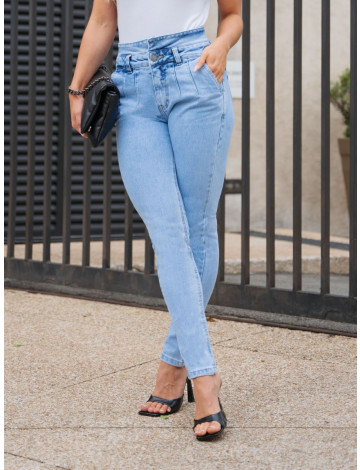 Calça Jeans Skinny Com Cós Duplo e Pregas Atacado Feminina Revanche Abeche