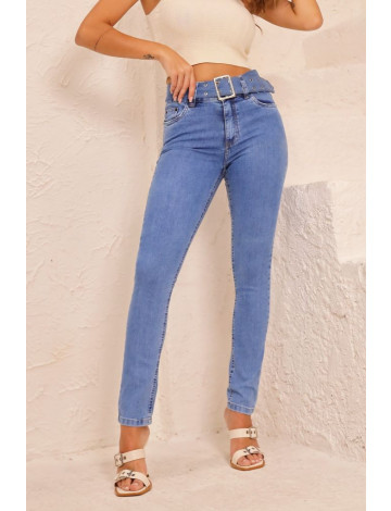 Calça Jeans Skinny Com Cinto Atacado Feminina Revanche Merlo Azul