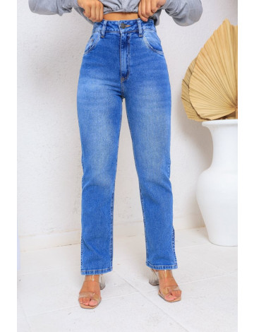 Calça Jeans Skinny Mom Com Abertura Lateral Atacado Feminina Revanche Alcanena Azul