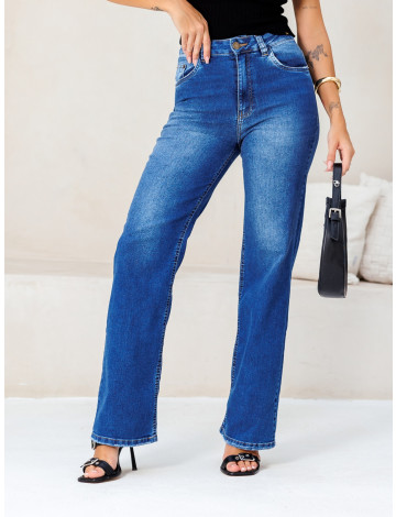 Calça Jeans Wide Leg Com Elastano Atacado Feminina Revanche Bellprat Azul