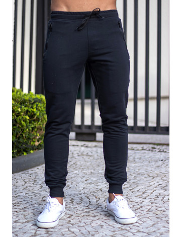 Calça Moletom Com Cós Bordado Atacado Masculina Revanche Randi Preto