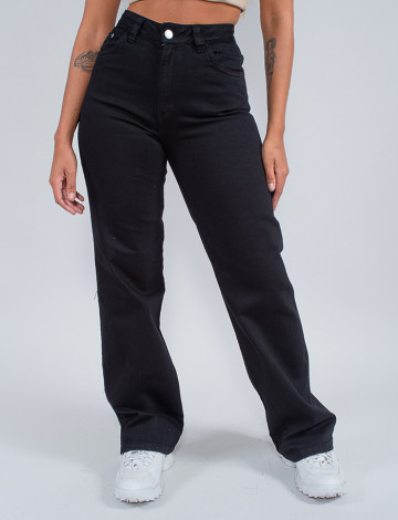 Calça Sarja Atacado Wide Leg Feminina Revanche Veridiana Preto Frente