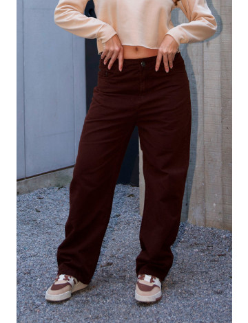 Calça Jeans Boyfriend Barra Normal Atacado Feminino Revanche Anderva Marrom Café