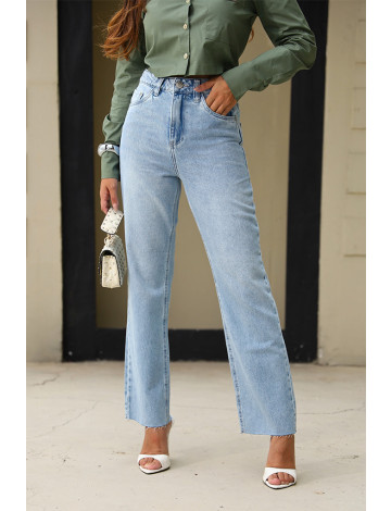 Calça Jeans Reta Com Barra A Fio Atacado Feminino Revanche Papremis Azul