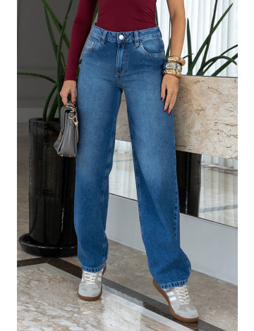 Calça Jeans Semi Baggy Barra Normal Atacado Feminino Revanche Caulônia Azul
