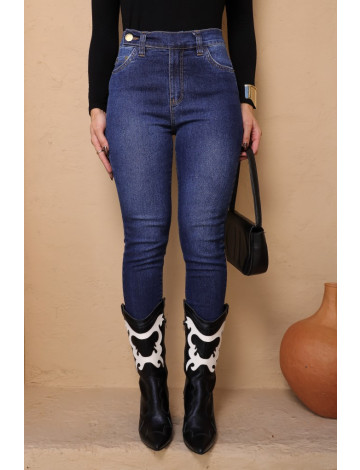 Calça Jeans Skinny Cós de Botão Atacado Feminina Revanche Lucerna Azul