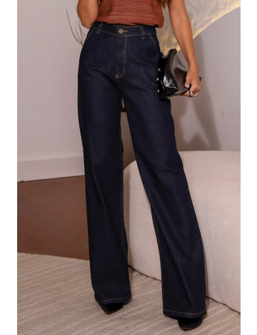 Calça Jeans Wide Leg Bolso Faca e Barra Normal Atacado Feminina Revanche Juncária