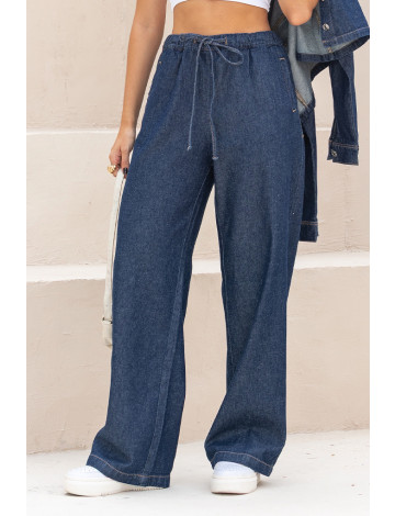 Calça Jeans Wide Leg Com Cordão e Bolso Embutido Atacado Feminino Revanche Meninx Unica