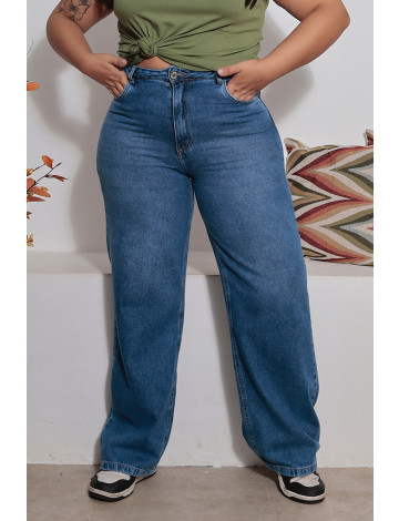 Calça Jeans Wide Leg Curvy Atacado Feminina Revanche Mieza Azul