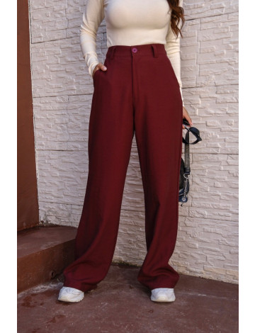 Calça Wide Alfaiataria Bolso Faca Atacado Feminina Revanche Hipona Vinho