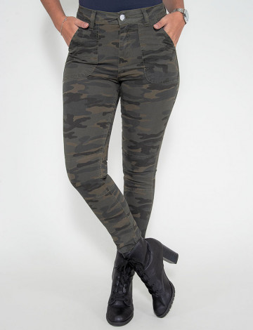 Calça feminina camuflada jeans clearance