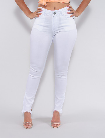 Calça Color Atacado Cigarrete Feminina Revanche Leona Branco Frente