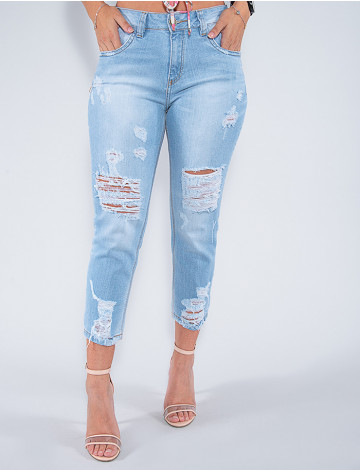 Calça Jeans Atacacado Cropped Feminina Revanche Ambre Azul Frente