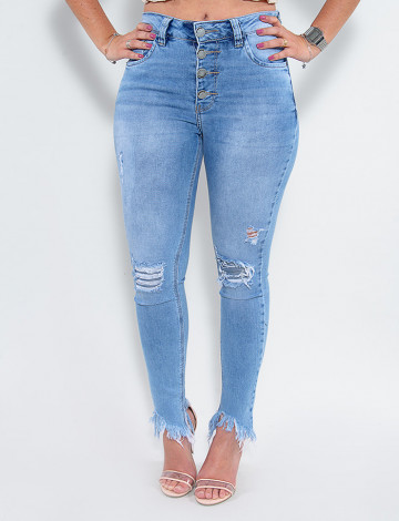 Calça Jeans Atacado Cigarrete Feminina Revanche Claire Azul Frente