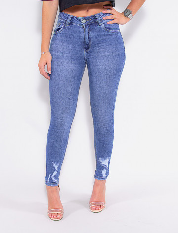 Calça Jeans Atacado Cigarrete Feminina Revanche Floriana Azul Frente