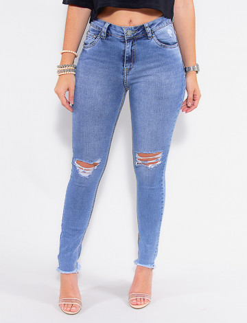 Calça Jeans Atacado Cigarrete Feminina Revanche Mongólia Azul Frente