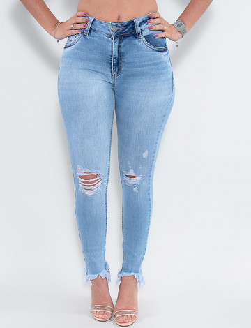 Calça Jeans Atacado Cigarrete Feminina Revanche Reino Unido Azul Frente