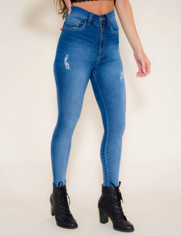 Calça Jeans Atacado Cigarrete Modeladora Feminino Revanche Praia Azul Frente