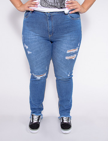 Calça Jeans Atacado Cigarrete Plus Size Feminina Revanche Shantay Azul Frente