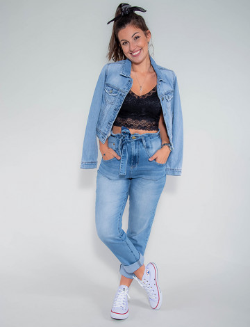 Calça jeans clochard feminina top