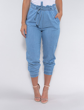 Calça Jeans Atacado com Elástico Feminina Revanche Linette Azul Frente