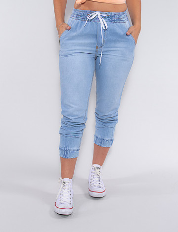 Calça Jeans Atacado com Elástico Feminina Revanche Lotty Azul Frente