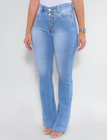 Calça Jeans Atacado Flare Cinta Feminina Revanche Fit Belt 3 Azul Frente