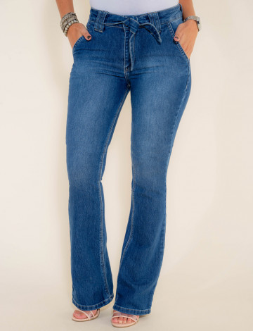 Calça Jeans Atacado Flare Laço Feminina Revanche Bissau Azul Frente