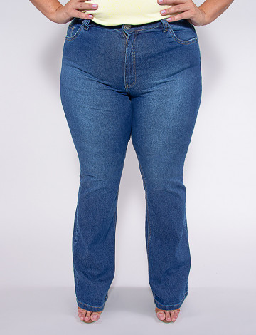 Calça Jeans Atacado Flare Plus Size Feminina Revanche Yolande Azul Frente